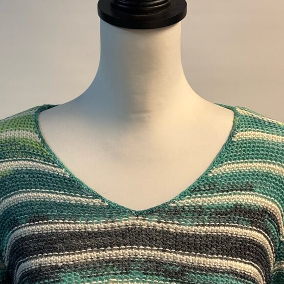 Chico's Asymmetric Hem Variegated Striped Sweater Turquoise Blue White Women M - Picture 5 of 10